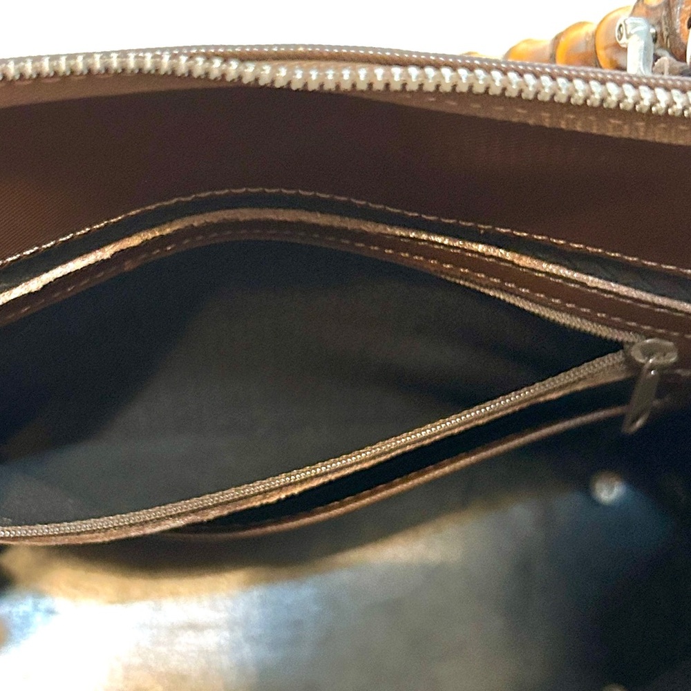 Dooney & Bourke Brown Croc-Embossed Satchel with Bamboo Handles - Vintage VGUC - Picture 11 of 15